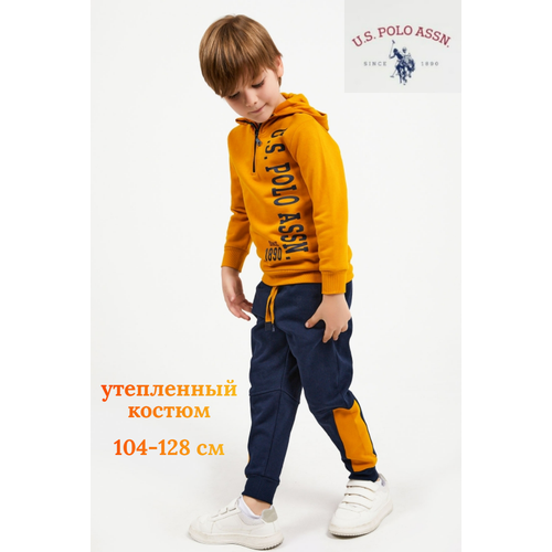 Комплект одежды U.S. POLO ASSN., толстовка и брюки, спортивный стиль, размер 6-7 лет (116-122), синий, желтый