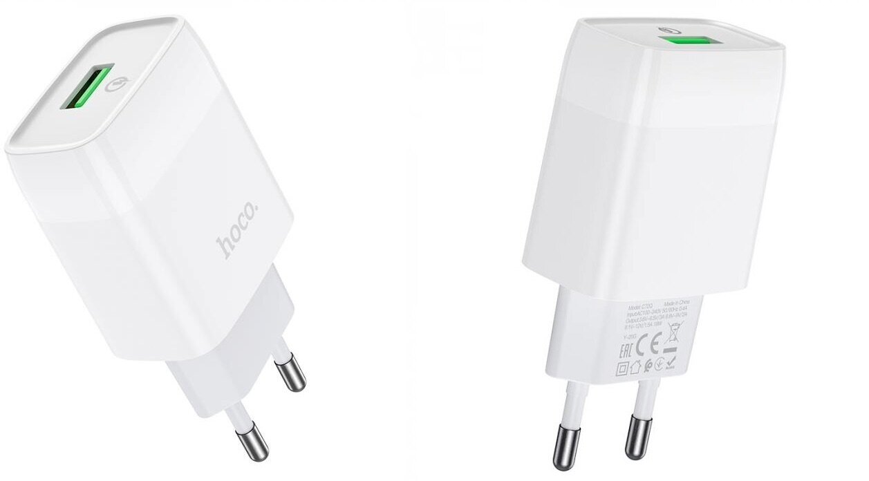 Battery charger / Зарядное устройство HOCO C72Q Glorious QC3.0 один USB порт, белый