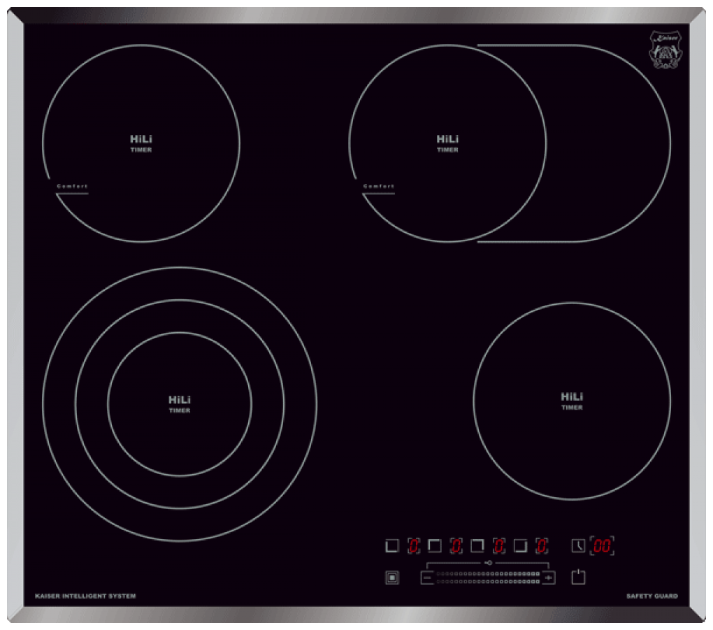 Электрическая варочная панель Kaiser KCT 6715 F, с рамкой, цвет панели черный, цвет рамки серебристый