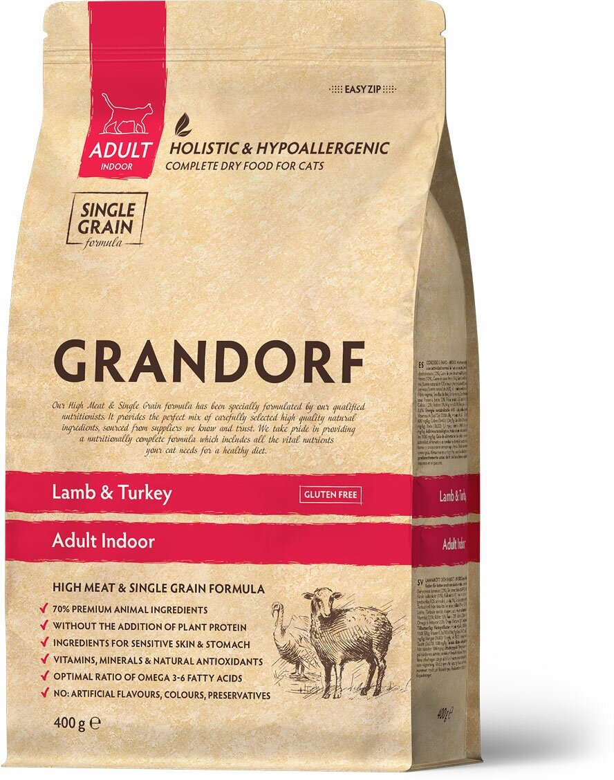 Grandorf Lamb & Brown Rice Adult Indoor 400 г - корм с ягненком и рисом для взрослых кошек