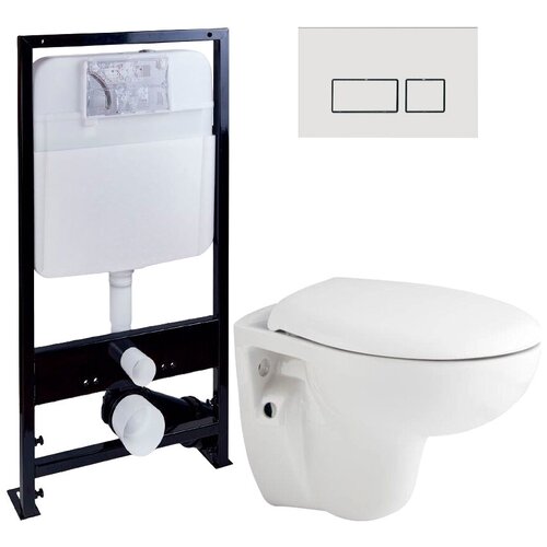 Комплект Унитаз подвесной Seramiksan Natura A051041H + Система инсталляции для унитазов EWRIKA ProLT 0026-2020 + Кнопка смыва EWRIKA 0042 белая