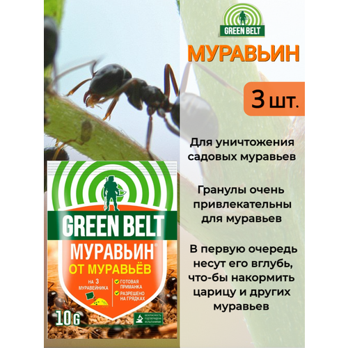 Муравьин Green Belt (Грин Белт) 10 гр - 3 шт. Средство от садовых муравьев средство для защиты от муравьев приманка green belt муравьин 300 г