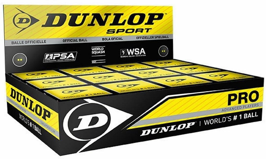 Мячи для сквоша Dunlop Pro(с 2 желтыми точками) 12 штук