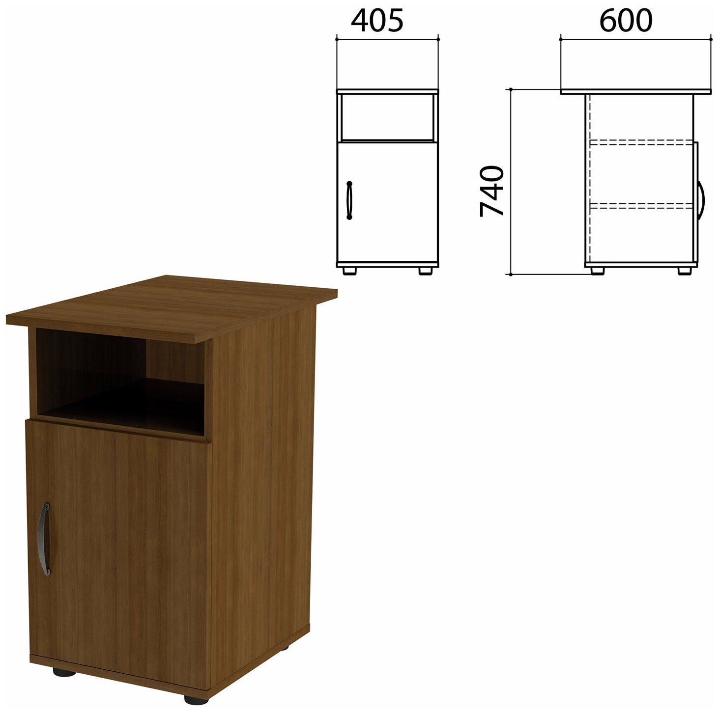 Тумба приставная ЭКО 405х600х740 мм, дверь, полка, орех (400993-19)
