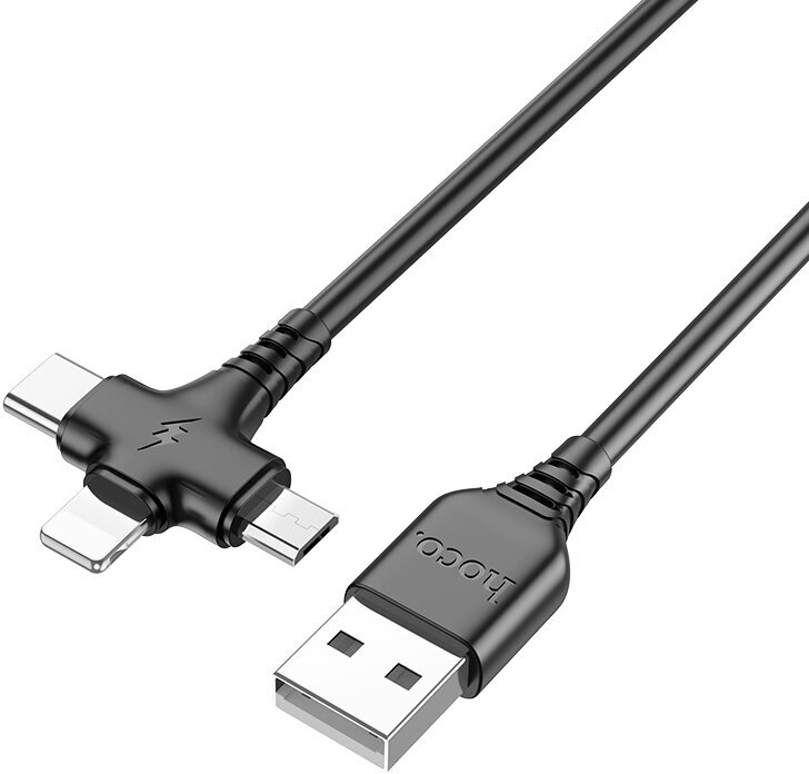 USB дата кабель Lightning+Micro+Type-C, X77, HOCO, черный