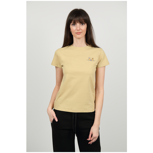 фото Футболка женская охра с вышивкой корги (на базар) 164s (44)