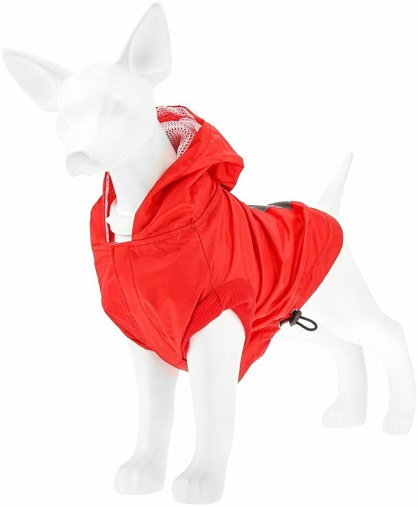 "Пэт тойс (Pet toys)" Одежда для собаки "Плащ" с капюшоном, на липучке, светоотражающая полоска, р-р S, длина спинки 22см/обхват груди 40см/обхват шеи 28см, цвет-красный, плащевка (Китай) - фотография № 4