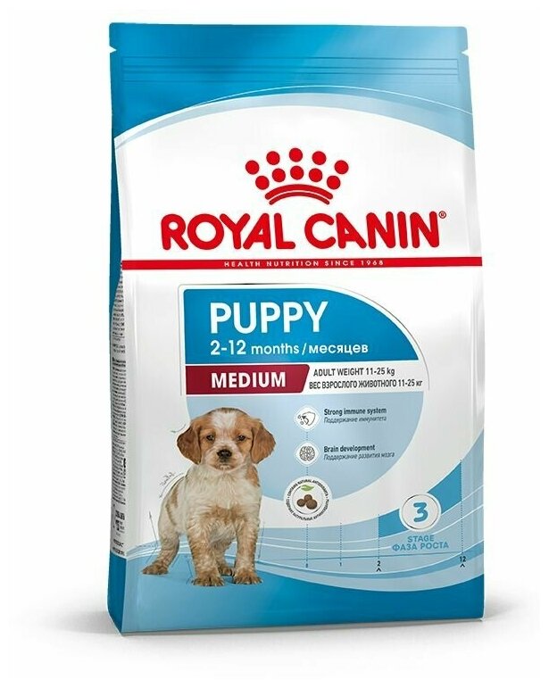 Корм сухой ROYAL CANIN MEDIUM PUPPY корм для щенков с 2 до 12 месяцев 3 кг х 2 шт