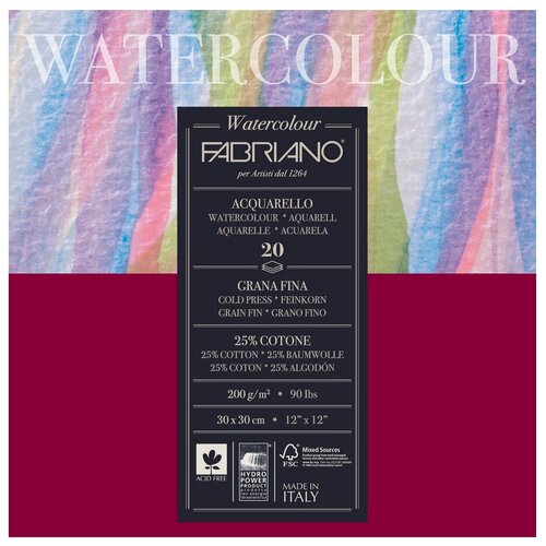 Альбом для акварели Fabriano Watercolour 42 х 29.7 см (A3), 200 г/м², 20 л. белый A3 30 см 30 см 200 г/м²