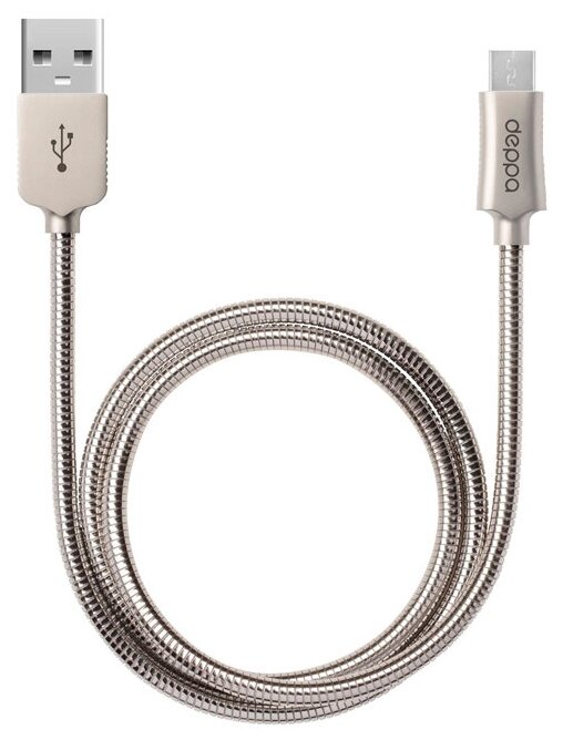 Кабель DEPPA Steel, microUSB - USB, 1.2м, стальной [72273] - фото №1