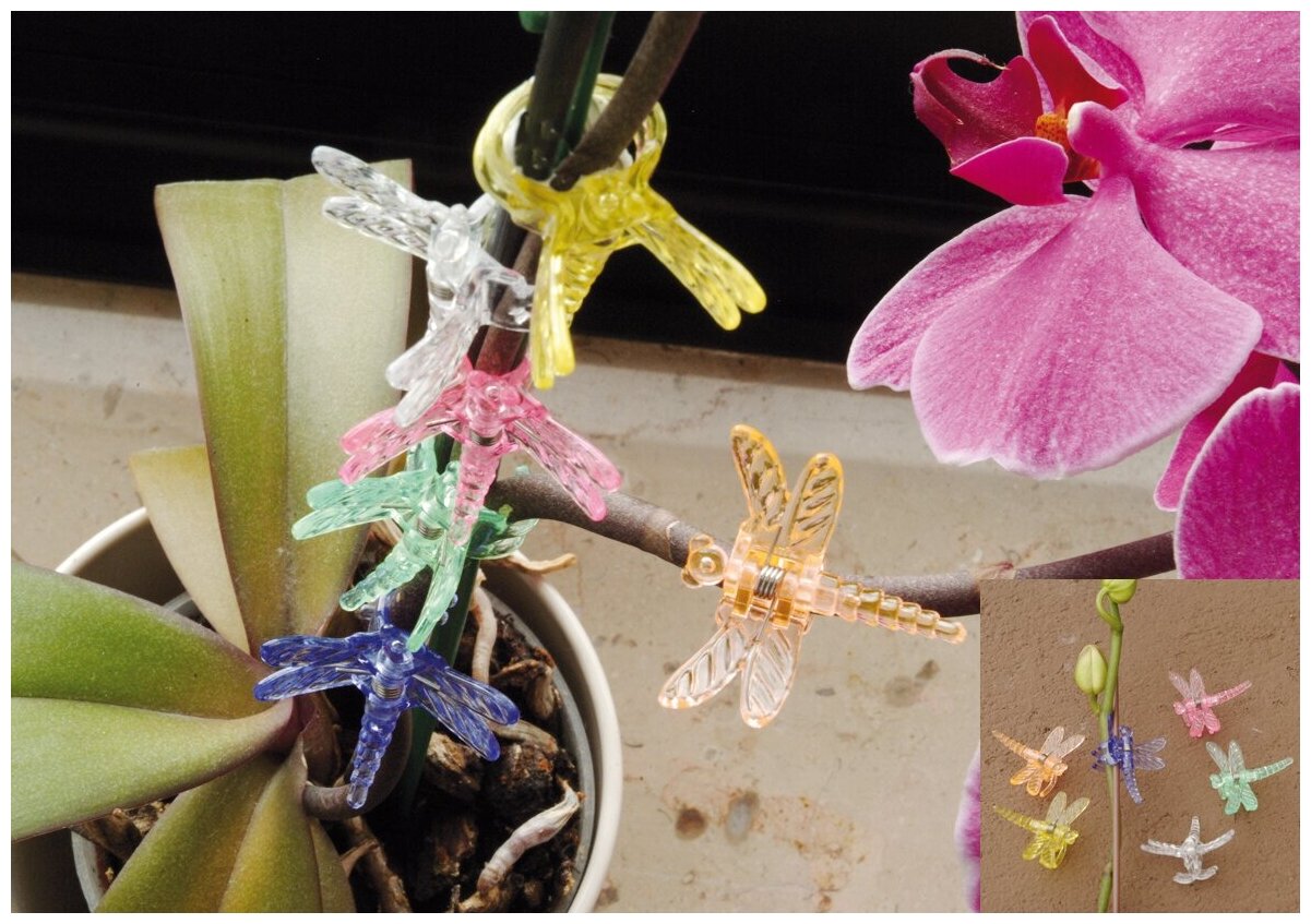 Прищепки для подвязки растений Стрекоза floraworld декоративные, пластик, 6 шт - фотография № 2