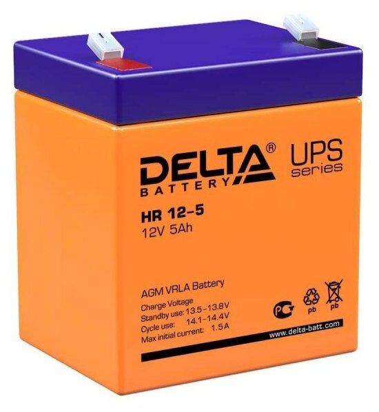 Delta Аккумуляторная батарея HR 12-5 (12V/5Ah) (HR 12-5) Delta Battery - фото №1