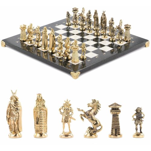 Шахматы Викинги бронзовые 40х40 см мрамор змеевик 119984