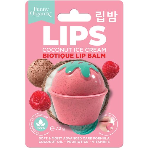 Funny Organix Бальзам для губ Lips Coconut ice Cream, розовый