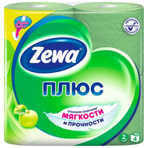 Туалетная бумага Zewa Плюс Яблоко, 2 слоя, 4 рулона