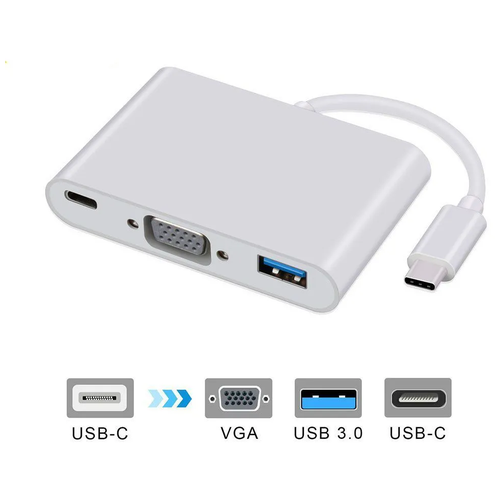 Хаб Type-C на VGA, USB 3.0, Type-C для MacBook Pro, Air, iMac с возможностью зарядки