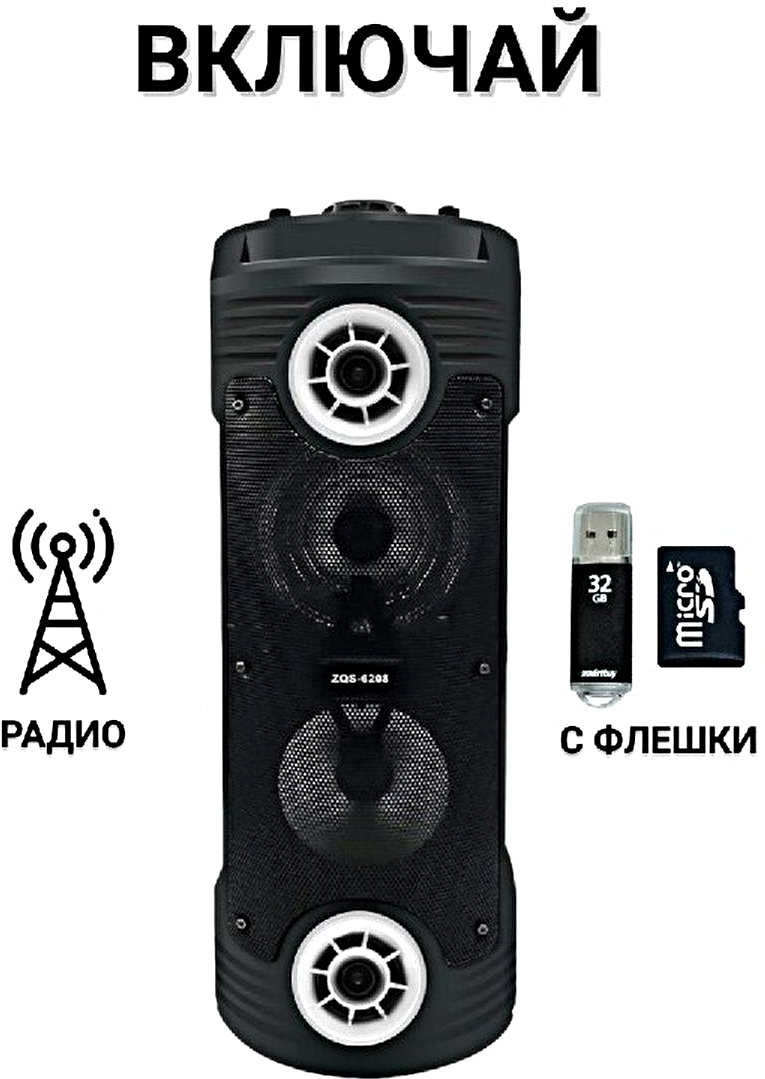 Большая беспроводная портативная Bluetooth колонка ZQS6208 с микрофоном караоке акустическая система WinStreak