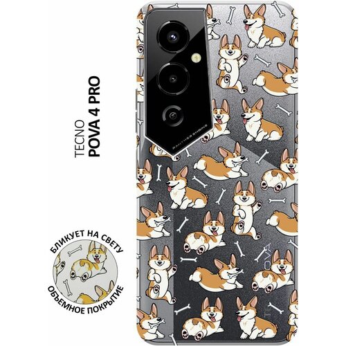 Силиконовый чехол с принтом Corgi Pattern для Tecno Pova 4 Pro / Техно Пова 4 Про силиконовый чехол с принтом sad cat для tecno pova 4 pro техно пова 4 про