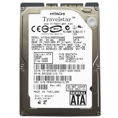 Жесткий диск Hitachi 0A28694 80Gb 5400 SATA 25 HDD 270500₽