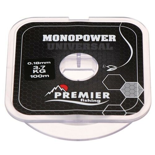 Леска Preмier fishing MONOPOWER Universal, диаметр 0.18 мм, тест 3.7 кг, 100 м, прозрачная