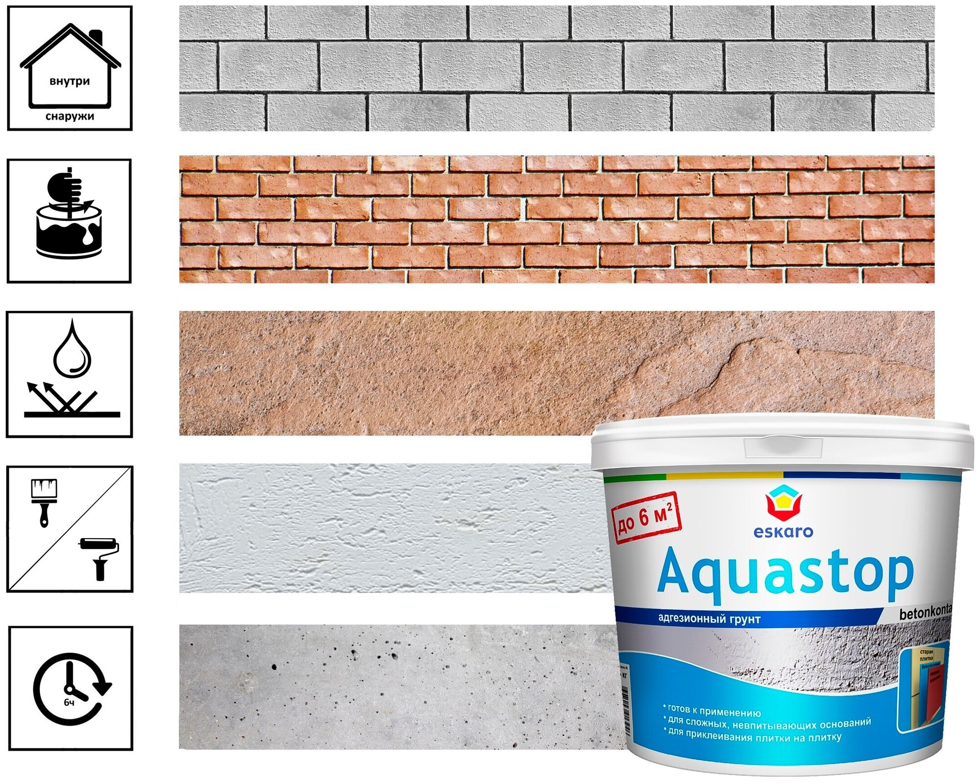 Грунт адгезионный eskaro aquastop betoncontaсt 1,5кг, арт.13946