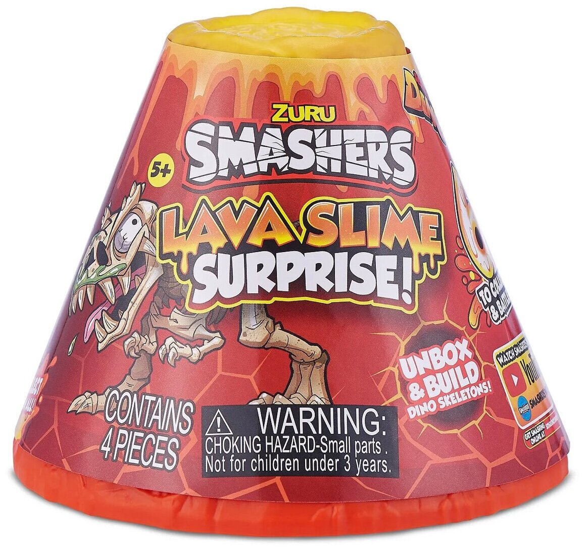 фото Zuru Smashers Вулкан-Слайм Игрушка-Сюрприз со скелетом динозавра