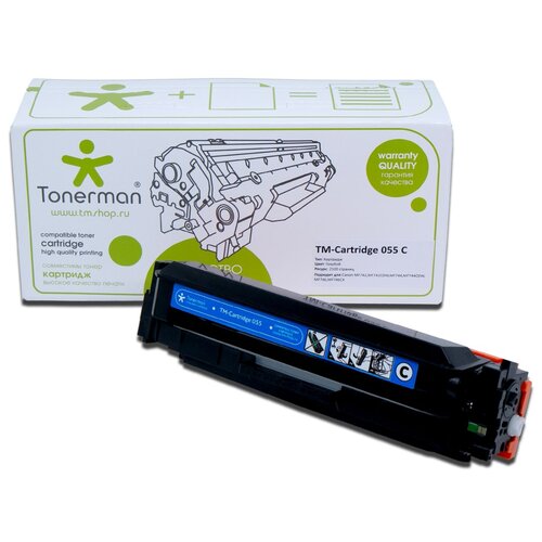 Tonerman Картридж Tonerman TM-Cartridge 055 C без чипа, 2100 стр, голубой картридж tonerman картридж tonerman tm cartridge 055 bk без чипа 2300 стр черный