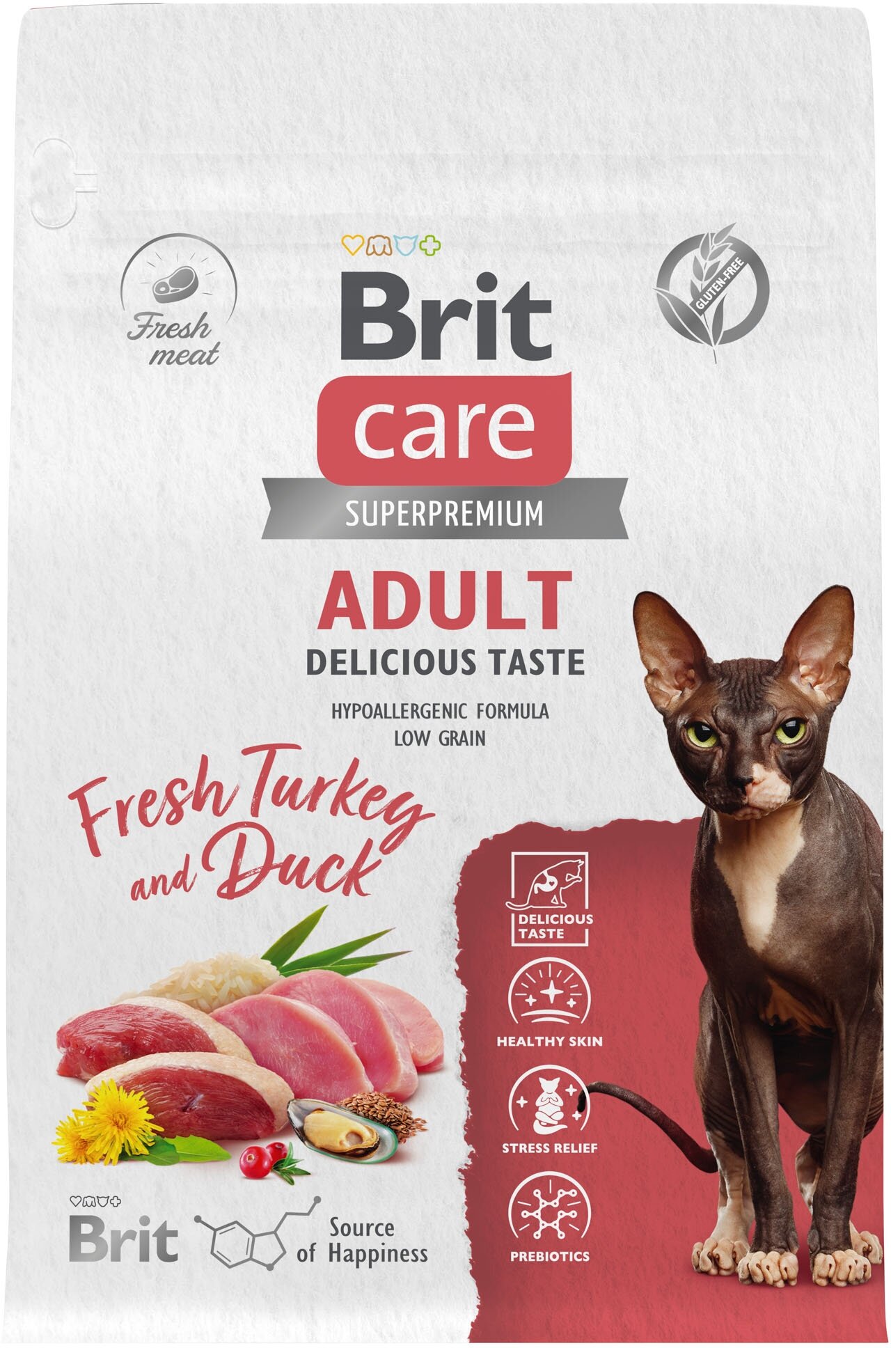 Сухой корм для привередливых кошек Brit Care Cat Adult Delicious Taste , с индейкой и уткой 0,4 кг - фотография № 2