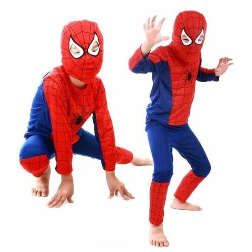 Детский костюм человек-паук, spider-man костюм человек паук с мускулатурой и пластиковая маска