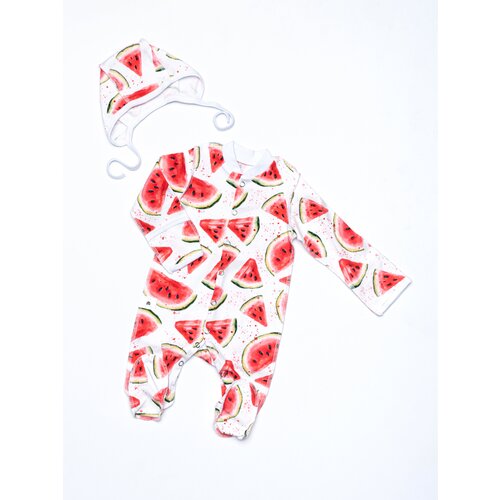 Комбинезон Mini Bunny детский, хлопок 100%, на кнопках, закрытая стопа, размер 74, белый, красный