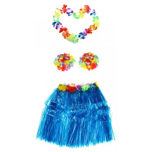 Набор гавайское ожерелье 96 см, лиф Лилия лифчик из цветов, юбка голубая 40 см