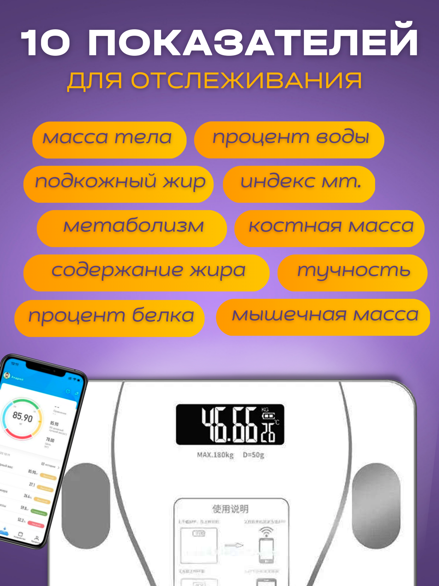 Напольные весы\Умные напольные электронные весы\ Весы Electronic personal scale белый матовый - фотография № 2