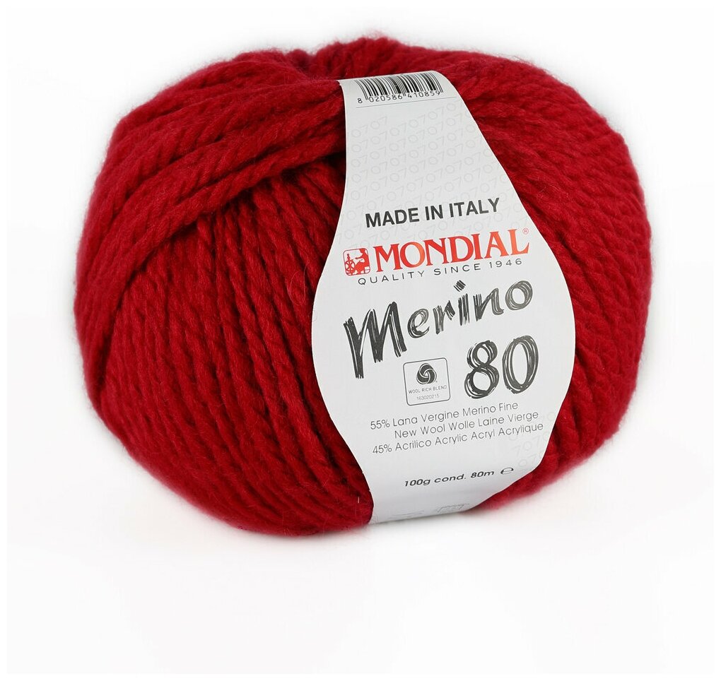 Пряжа Merino 80 Mondial - 1 моток (80 м, 100 гр), цвет 407