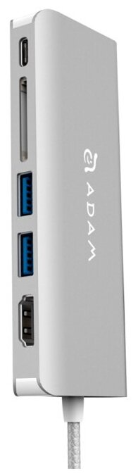 Адаптер Adam Elements CASA Hub (A01SL) USB-C - 2 USB 3.1, HDMI, SD Card, Ethernet серебристый