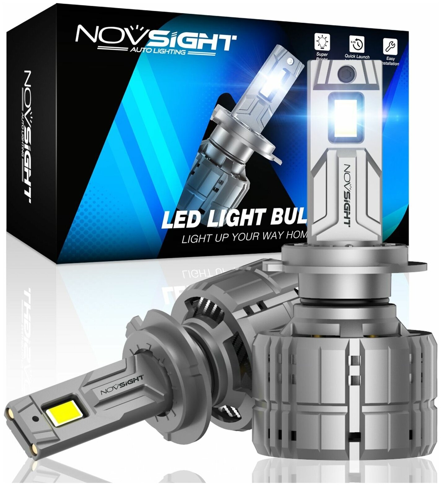 Светодиодная лампа Novsight N60 H7 цоколь PX26d 200Вт 2шт 6500K 40000Лм белый свет LED автомобильная