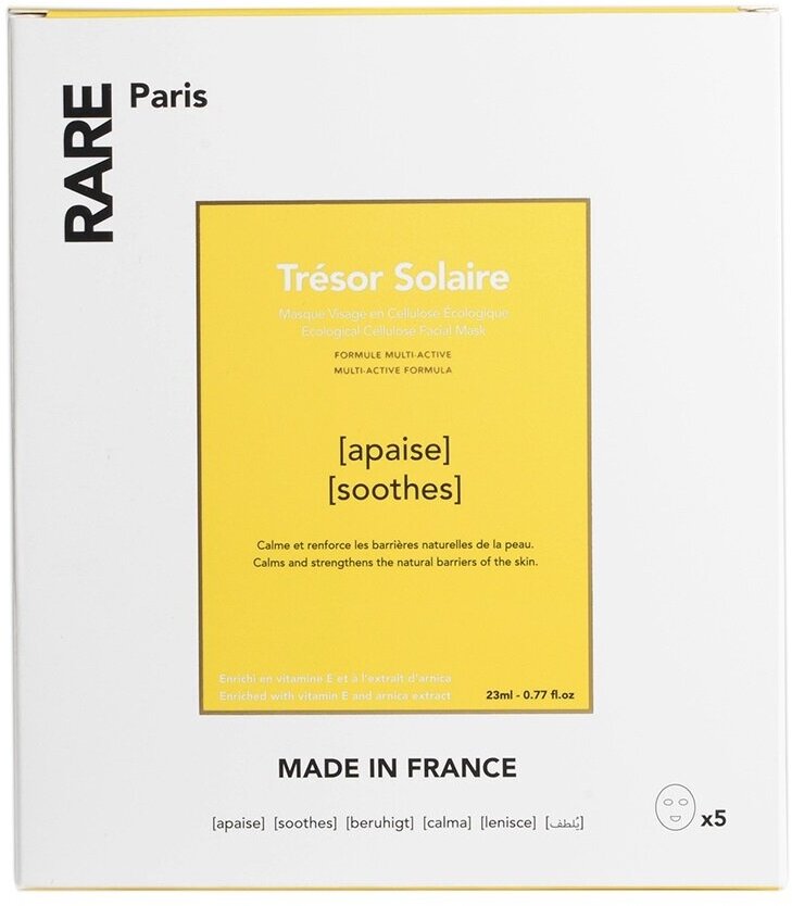 RARE PARIS Trésor Solaire Маска для лица тканевая успокаивающая и укрепляющая, 5х23 мл