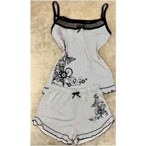 Комплект , шорты, майка, застежка отсутствует, без рукава, пояс на резинке, размер 52, белый