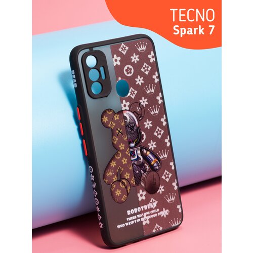 Чехол матовый с принтом на Tecno Spark 7 Цвет Черный мишка