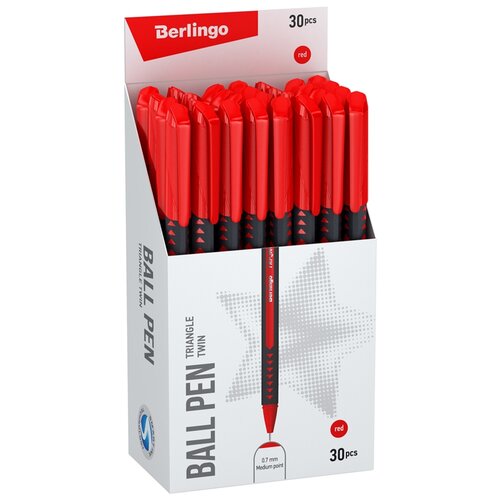 Berlingo Ручка шариковая Triangle Twin, 0.7 мм, красный цвет чернил, 30 шт.
