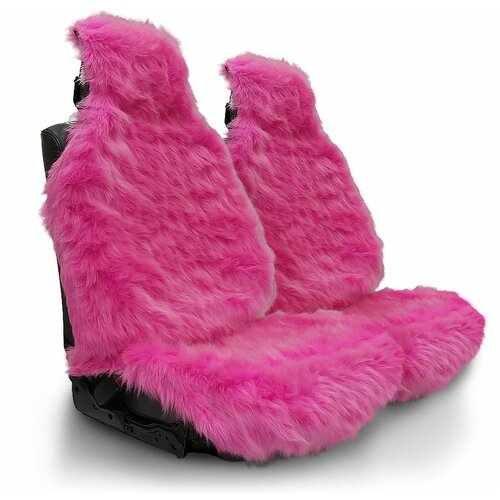 Меховые накидки с подголовниками на водительское автокресло или сиденье переднего ряда из розового меха универсальные с нескользящим подкладом