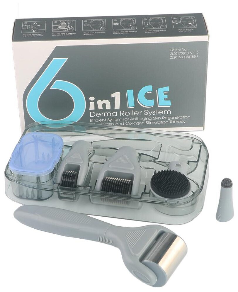 DRS Derma Roller Kit with Ice Roller "6 in 1 Ice" Набор с мезороллером и охлаждающей насадкой "6 в 1 Айс"