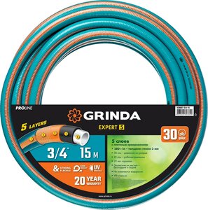 Фото Поливочный шланг GRINDA PROLine EXPERT 5 3/4″ 15 м 30 атм пятислойный армированный 429007-3/4-15