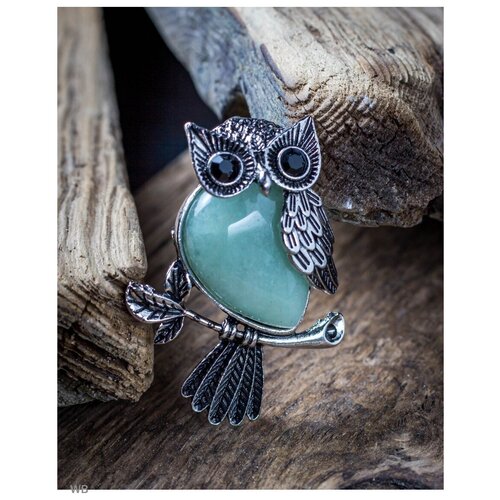 фото Брошь / подвеска бижутерная сова ажурная из натурального нефрита / брошка подарок девушке женщине на 8 марта роскошь золота
