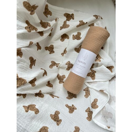 Комплект мягких муслиновых пеленок premium для малышей bpkids 100х100 см, хлопок, мишки, бронза