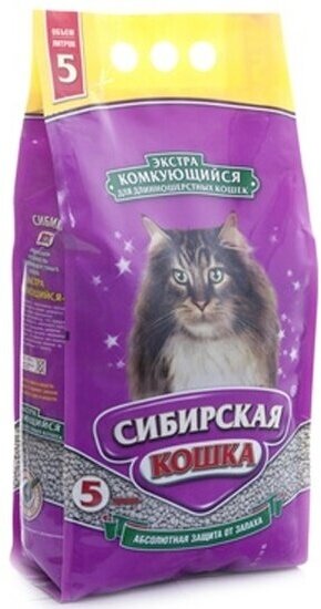 Наполнитель для кошачьих туалетов Сибирская Кошка Экстра, комкующийся для длинношерстных кошек, 5л