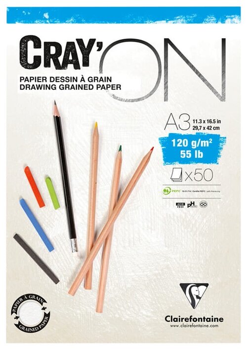 Скетчбук для эскизов и зарисовок Clairefontaine CrayON  42 х 29.7 см (A3), 120 г/м², 50 л. белый
