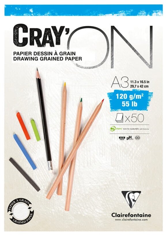 Блокнот-склейка Clairefontaine "Cray'ON" А3 50 л 120 г, мелкозернистый - фото №1