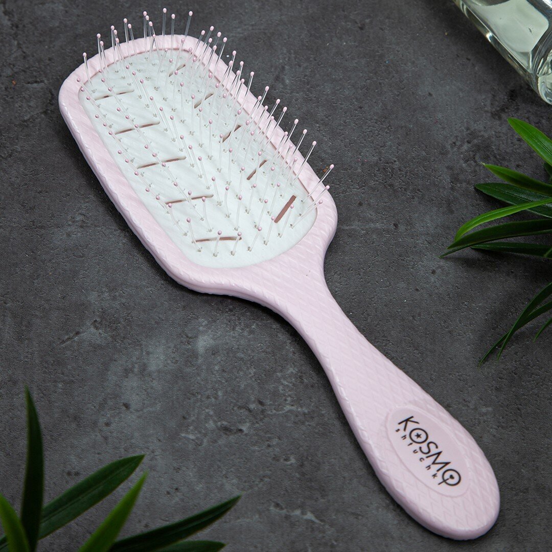 KosmoShtuchki Расческа щетка массажная для распутывания волос, для мокрых сухих и влажных волос (розовая)
