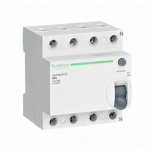 Выключатель дифференциального тока (УЗО) 4п 40А 30мА тип AC City9 Set 400В | код. C9R36440 | Systeme Electric ( 1шт. )