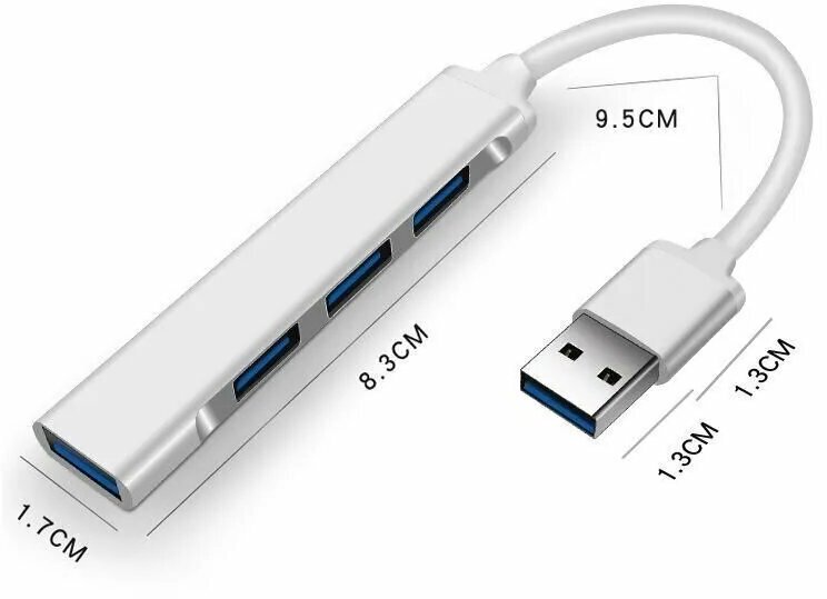 USB концентратор 30 на 4 порта / HUB разветвитель / Хаб на 4 USB (01 м) / серебристый